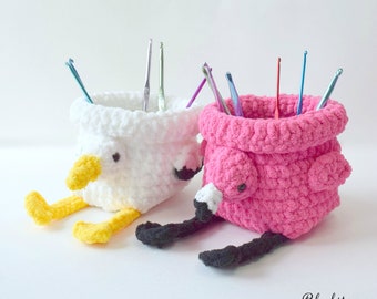 Crochet Pattern: Bird Baskets, Crochet Basket Pattern, Crochet Flamingo, Stuffed Flamingo, Pelican, Stuffed Animal, Seagull, Crochet Bird
