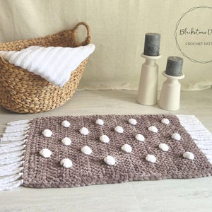 Crochet Bath Mat Pattern, Plush Pom Bath Mat, Crochet bath mat, crochet rug, crochet chenille yarn, chenille yarn pattern