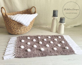 Crochet Bath Mat Pattern, Plush Pom Bath Mat, Crochet bath mat, crochet rug, crochet chenille yarn, chenille yarn pattern