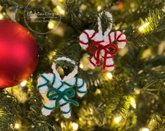 Crochet Ornament Pattern, Crochet Candy Cane Ornament Pattern, Crochet Christmas Ornament Pattern, Christmas Crochet Patterns