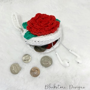 Crochet Pouch Pattern, Rose Coin Purse, Coin pouch, Round wallet, key holder, earbud case, mini wallet