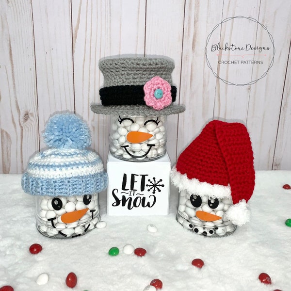 Crochet Hat Pattern, Dollar Store Jar Hats, Crochet Hats for Glass Jars, Crochet Jar Cozies, Glass Jar Crafts, Santa Hat, Top Hat, Toque