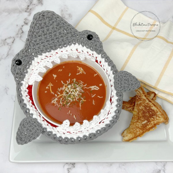 Crochet Bowl Cozy Pattern, Shark Soup Bowl Cozy, Crochet Pattern Soup Bowl Cozy, Crochet Shark Pattern, Bowl Insulation, Bowl Protector