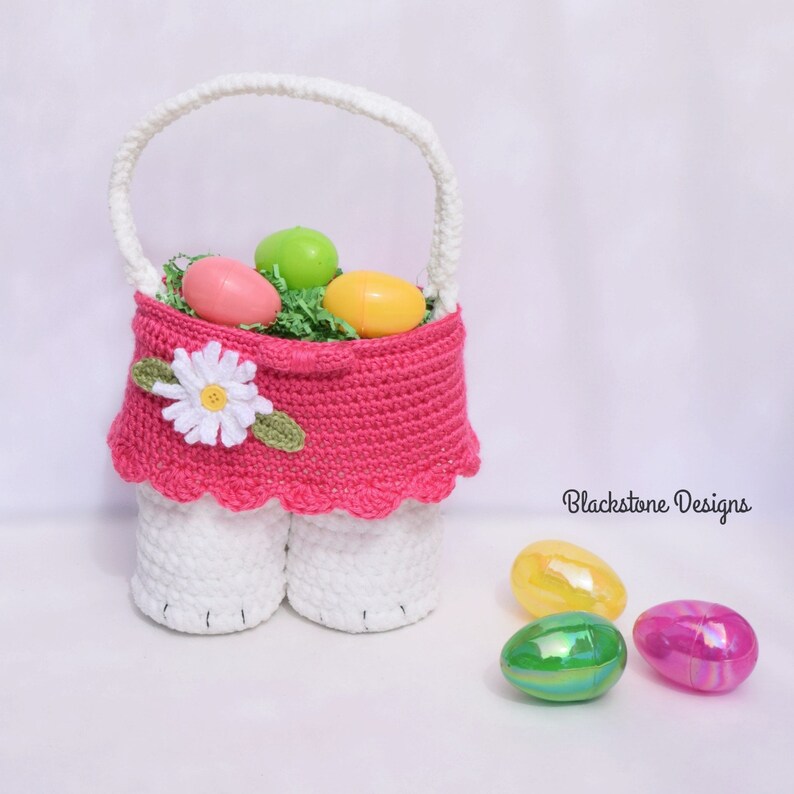 Crochet Basket Pattern, Honey Bunny Easter Basket, Tote, Wine, Egg Hunt, Easter eggs, Bunny Basket image 1