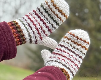 Crochet Mittens Pattern, Road Trip Mittens Crochet Pattern, Easy striped mittens for the family, Quick Mittens Pattern