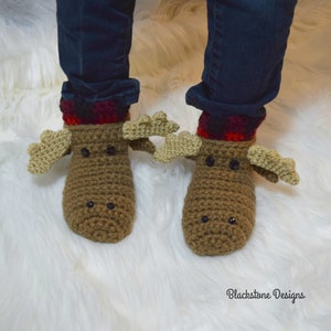 Crochet Slippers Pattern for Moose Slippers CHILD sizes, Crochet Moose Pattern, Crochet Buffalo Plaid Pattern