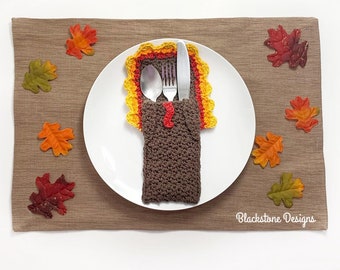 Crochet Pattern: Turkey Belly Flatware Holder, Crochet Silverware Pouch Pattern, Thanksgiving Decor, Crochet Turkey, Cutlery Pouch