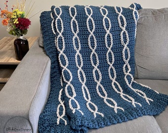 Crochet Blanket Pattern, Sawyer's Blanket crochet Afghan, Cabled Afghan crochet pattern, crochet blanket with cables pattern