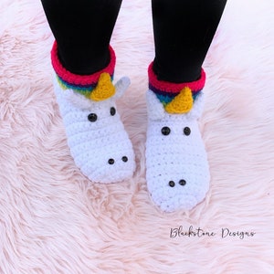 Crochet Slippers Pattern for Unicorn Slippers CHILD size, Crochet Unicorn Pattern, Crochet Sock Pattern