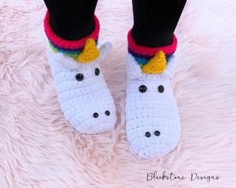 Crochet Slippers Pattern for Unicorn Slippers CHILD size, Crochet Unicorn Pattern, Crochet Sock Pattern