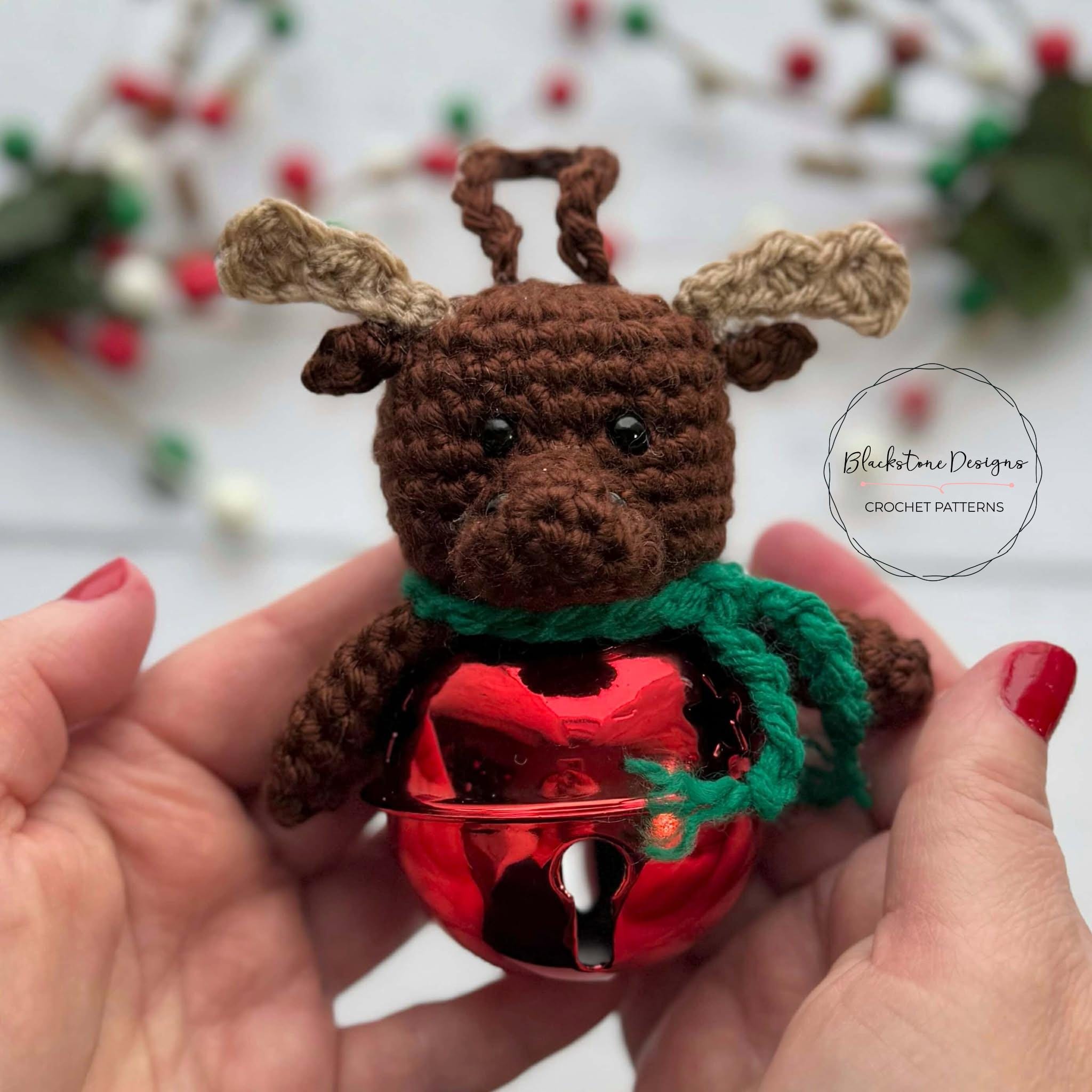 35 Moose Crochet Patterns: Woodland Amigurumi, Loveys, Plushies, and More 29 Crochet Ornament Pattern Moose Jingle Bell Ornament