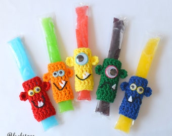 Crochet Cozy Pattern, Monster Ice Pop Holders, Summer, Popsicles, Classroom Gift, Birthday Party, Party Favors, Popsicle Cozy