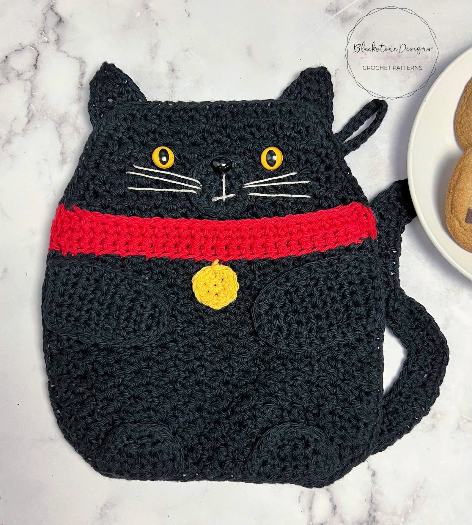 Crochet Pot Holder Pattern, Kitty Cat Pot Holder, Crochet Hot Pad ...