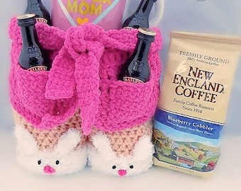 Crochet Pattern: Cozy Robe Gift Basket, Crochet Basket Pattern, Wine Tote, Mother's Day Gift, Father's Day Gift, Get Well Gift, Spa Day Gift