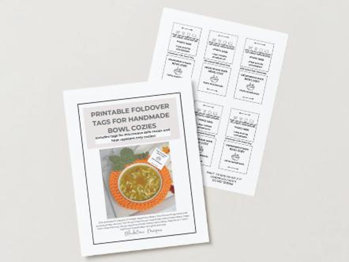 Printable Fold Over Tags, Fold Over Tags for Bowl Cozy, Handmade Bowl ...