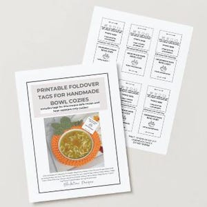 Printable Fold Over Tags, Fold Over Tags for Bowl Cozy, Handmade Bowl Cozy Tag