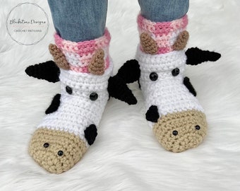 Crochet Slippers Pattern for Cow Slippers CHILD sizes, PDF crochet pattern ONLY, Crochet Cow Pattern, Cow Slippers Girls, Cow Slippers Boys