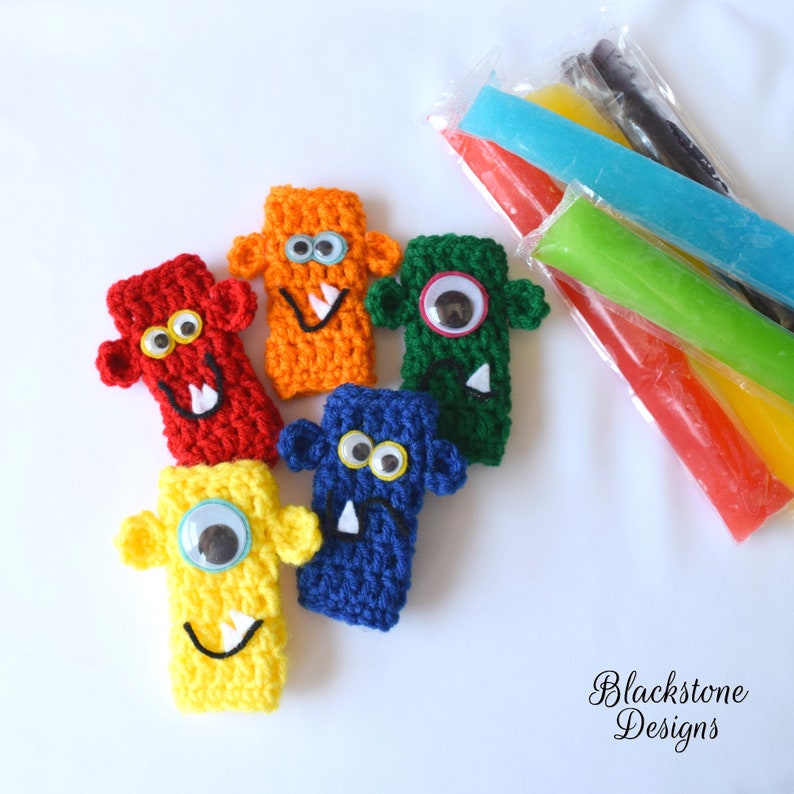 Crochet Cozy Pattern, Monster Ice Pop Holders, Summer, Popsicles, Classroom Gift, Birthday Party, Party Favors, Popsicle Cozy image 3