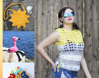 10 Summer Crochet Patterns eBook, Crochet Patterns for Summer, Crochet Tee, Crochet Slippers, Crochet Bag, Crochet Flamingo
