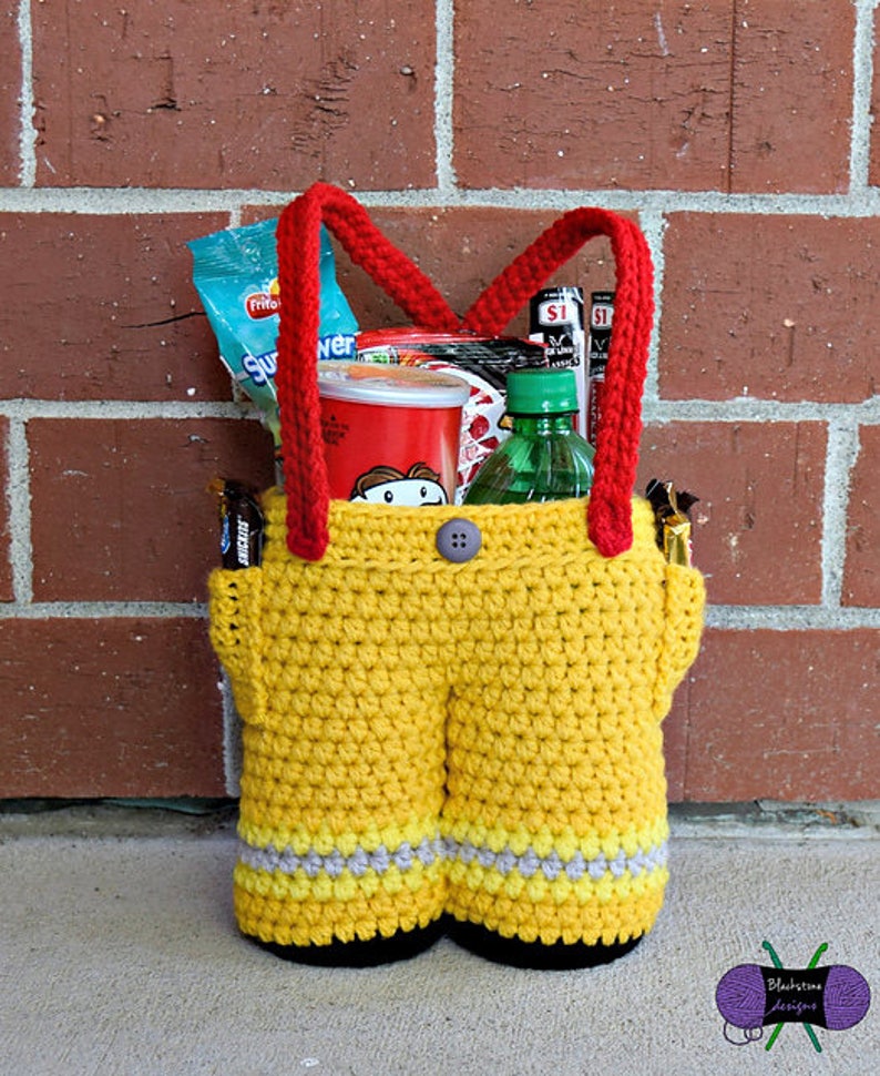 Crochet Pattern: Firefighter Pants Gift Basket, Tote, Wine, Holiday Party, Halloween, Trick O' Treat, Fireman, Gifts For Firefighters image 1