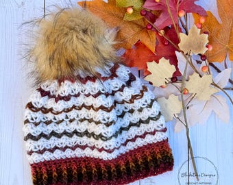 Crochet Short Row Beanie Hat Pattern: Retro Stripes (digital