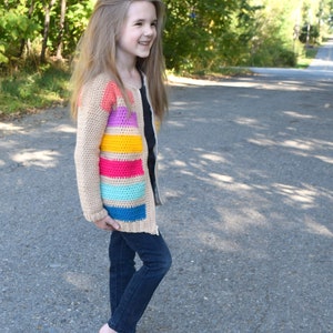 Crochet Pattern: Color Block Cardigan CHILD, Crochet Cardigan Pattern, Crochet Cardigan, Crochet Sweater, Unisex Sweater, Striped Cardigan