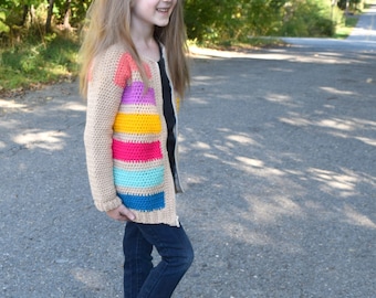 Crochet Pattern: Color Block Cardigan CHILD, Crochet Cardigan Pattern, Crochet Cardigan, Crochet Sweater, Unisex Sweater, Striped Cardigan