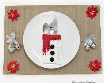 Crochet Pouch Pattern, Snowman Belly Flatware Holder, Christmas Dinner, Cutlery Holder, Silverware Holder, Table Decor, Table Setting