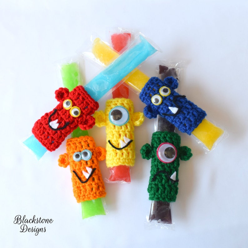 Crochet Cozy Pattern, Monster Ice Pop Holders, Summer, Popsicles, Classroom Gift, Birthday Party, Party Favors, Popsicle Cozy image 2