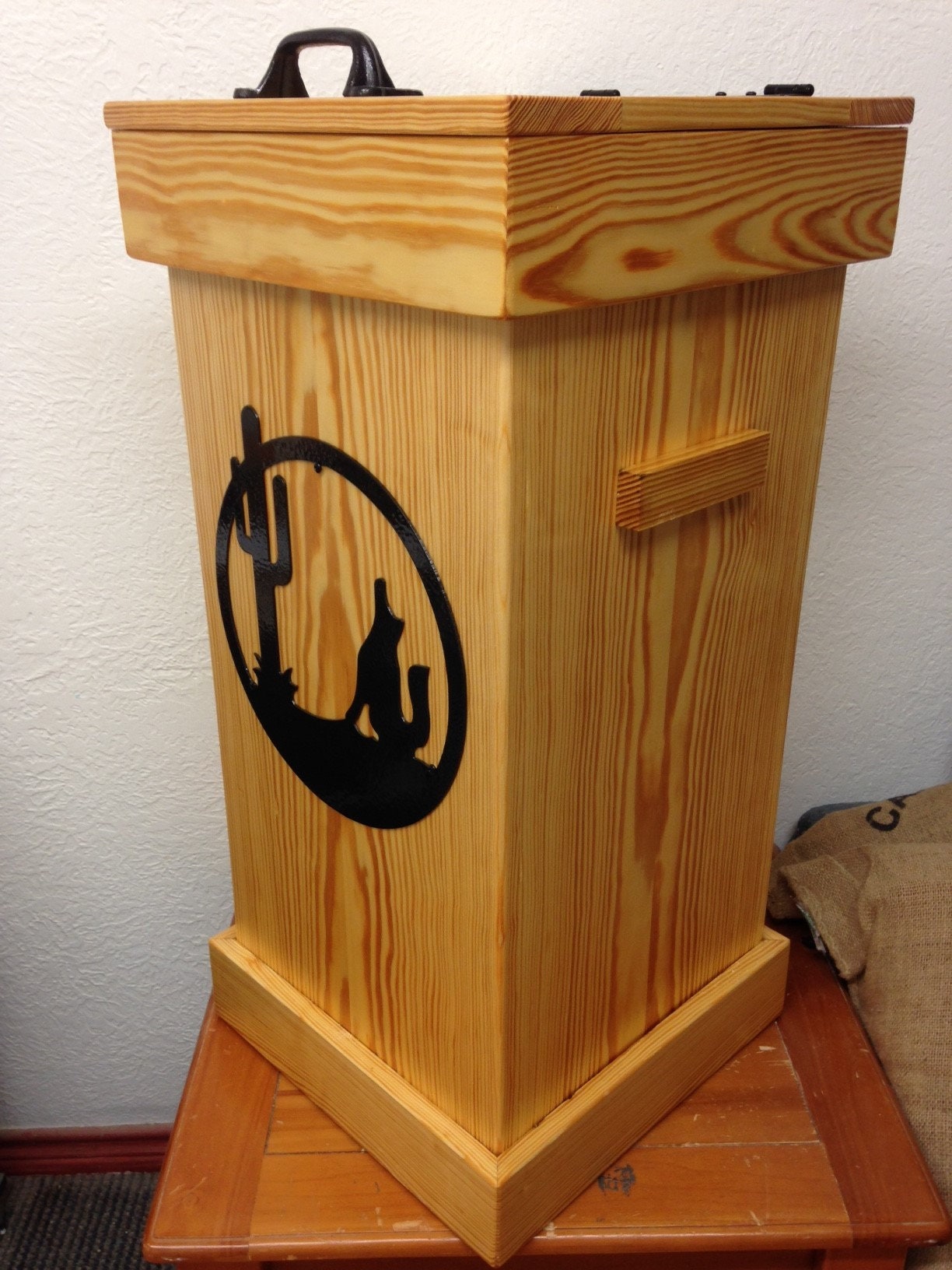 Southwest Decor, Rustic Wood Trash Can, 30 Gal