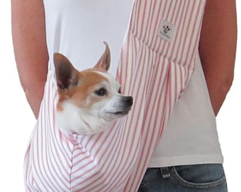 SALE!!!!  Dog Sling - Red and White Striped Cotton