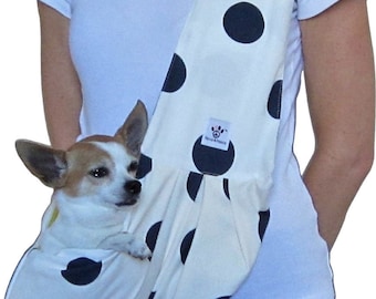 SALE!!!  Dog Sling - White with Navy Polka Dots