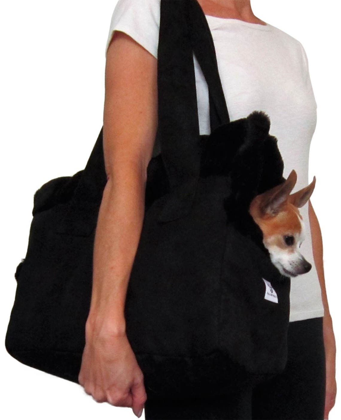 Dog Carrier Black Microsuede With Black Faux Fur Etsy