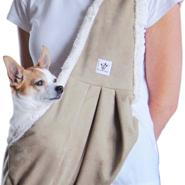 Dog Sling - Tan Micro-suede lined with soft sherpa