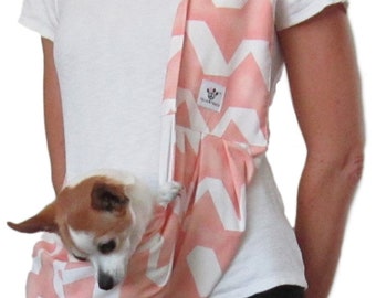 Dog Sling - Peach and White Cotton