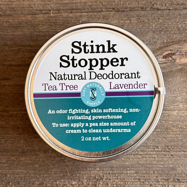 New size! Natural Deodorant Cream - Stink Stopper Tea Tree + Lavender - Aluminum Free, Non Irritating, Organic Ingredients