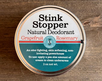 New Size! Stink Stopper Grapefruit + Rosemary Natural Deodorant Cream - Aluminum Free, Non Irritating, Organic Ingredients