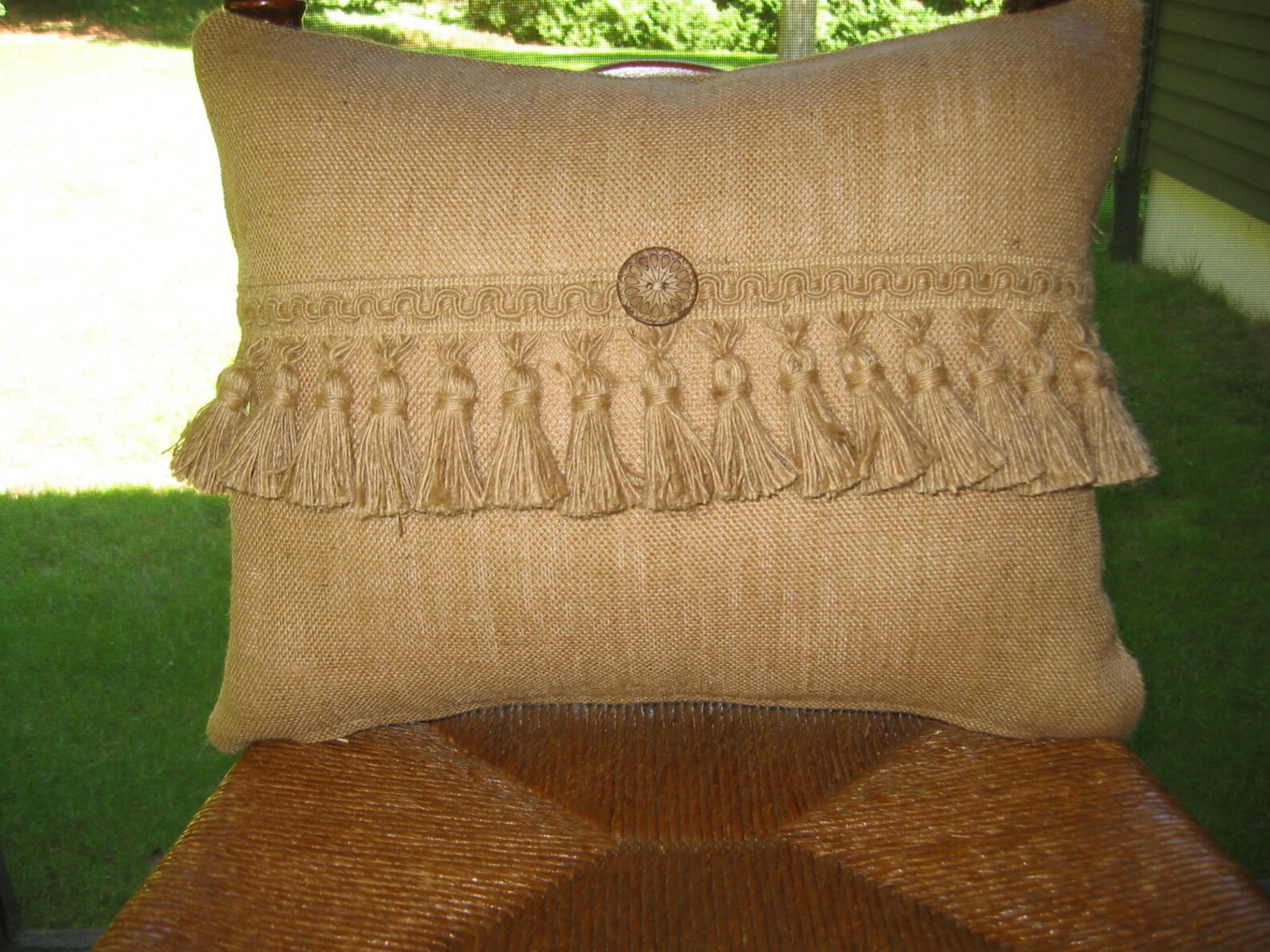 Tassel Fringed Burlap Lumber / Bolster Pillow Cover Etsy
