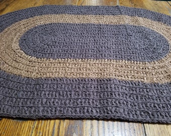 Oval Crocheted Rag Rug Cocoa and Dark Brown