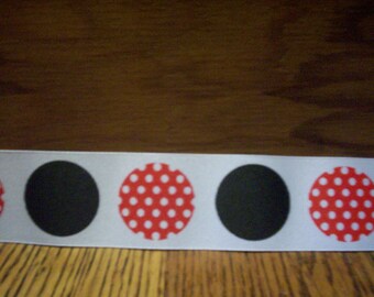 1 1/2" wide White with Red & Black Dots Grosgrain Ribbon