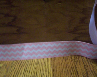 1 1/2" Wide Baby Pink and White Chevron Grosgrain Ribbon