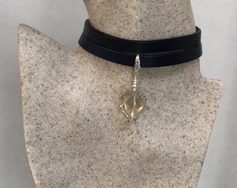 Leather Choker with Swarovski Twisted Coin