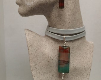Leather Choker with Multi-Colored Agate