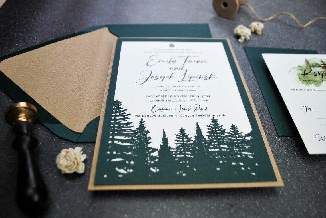 Pine Tree Wedding Invitation Laser Cut Wedding Invitation | Etsy