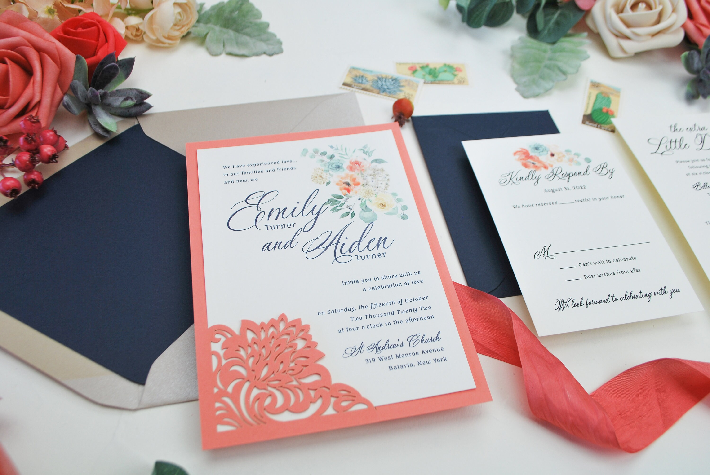 Invitations & Announcements Succulents Wedding Invitations Lace Laser