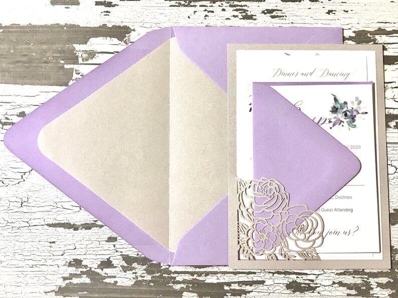 Lavender Laser Cut Wedding Invitation Lasercut Invitation Etsy