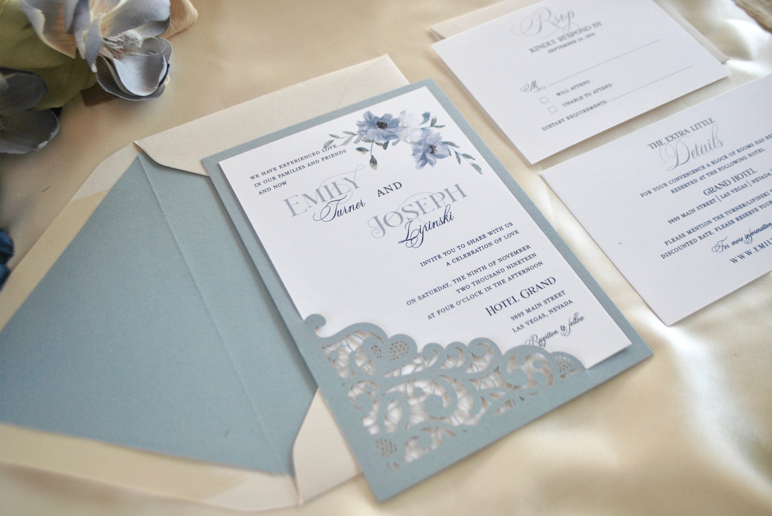 Dusty Blue Wedding Invitation Dusty Blue Laser Cut Wedding | Etsy
