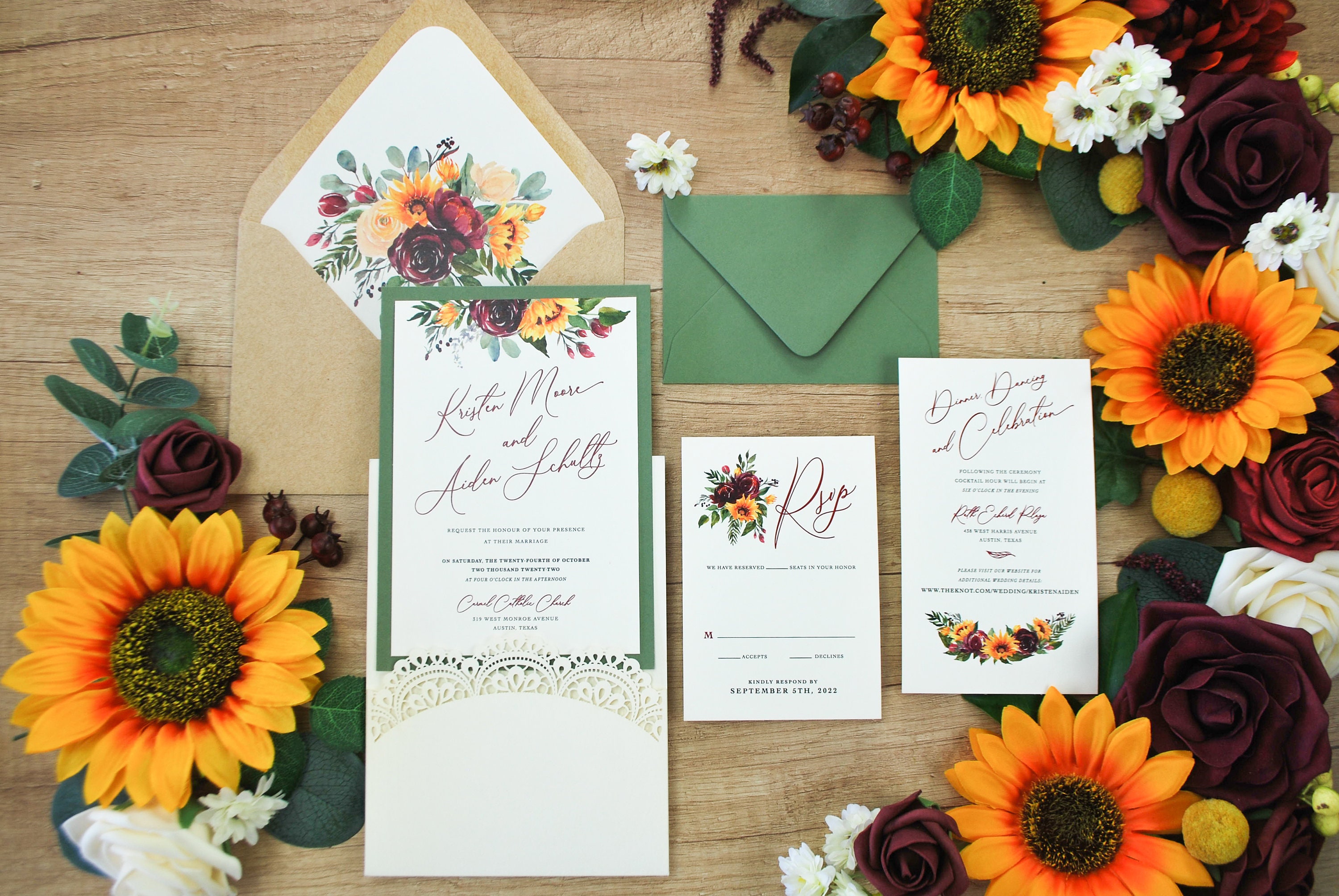 Buy Sunflower Wedding Invitation, Sunflower Laser Cut Pocket