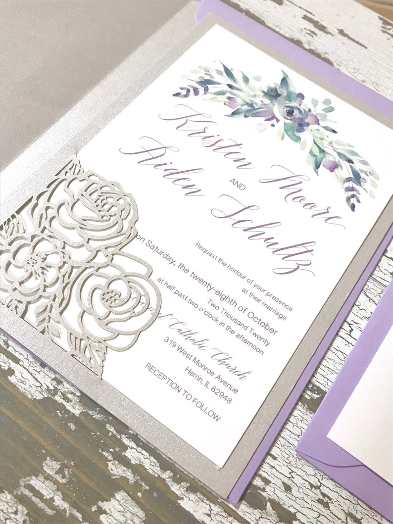 Lavender Laser Cut Wedding Invitation Lasercut Invitation Etsy
