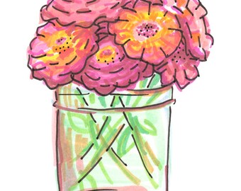 Flowers in Mason Jar Print